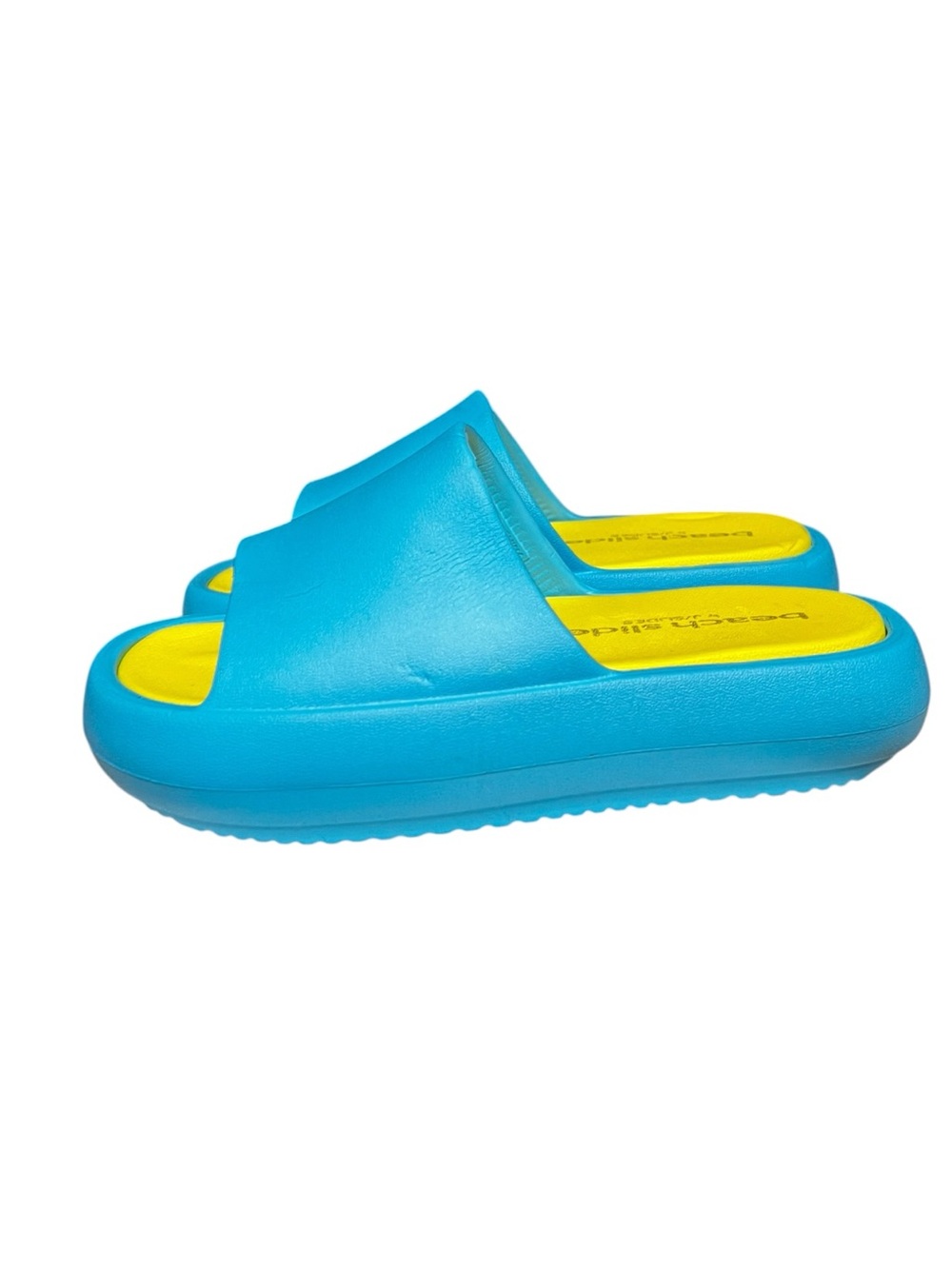 🌻NEW J/Slides Squish Beach Slides Turquoise Yellow Cushioned Sandals Women's 7 - Picture 6 of 12